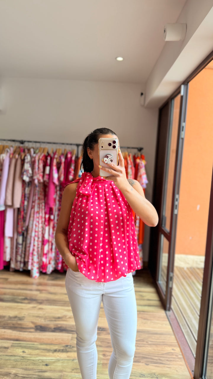 Top Zalia fushia à pois
