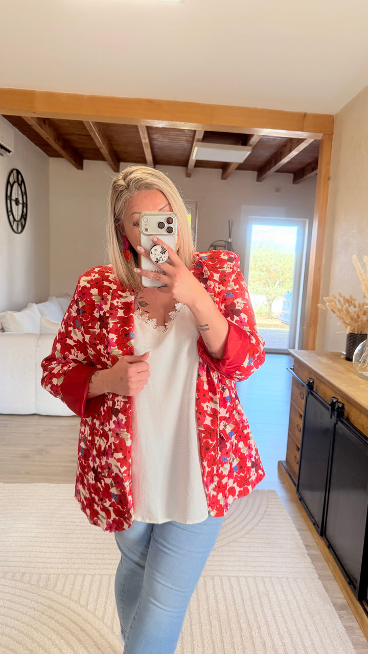 Blazer fleuri rouge TU 48/52