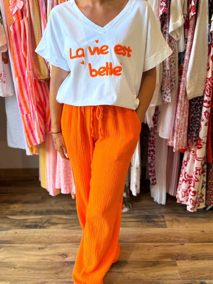 Pantalon gaze de coton orange CURVY