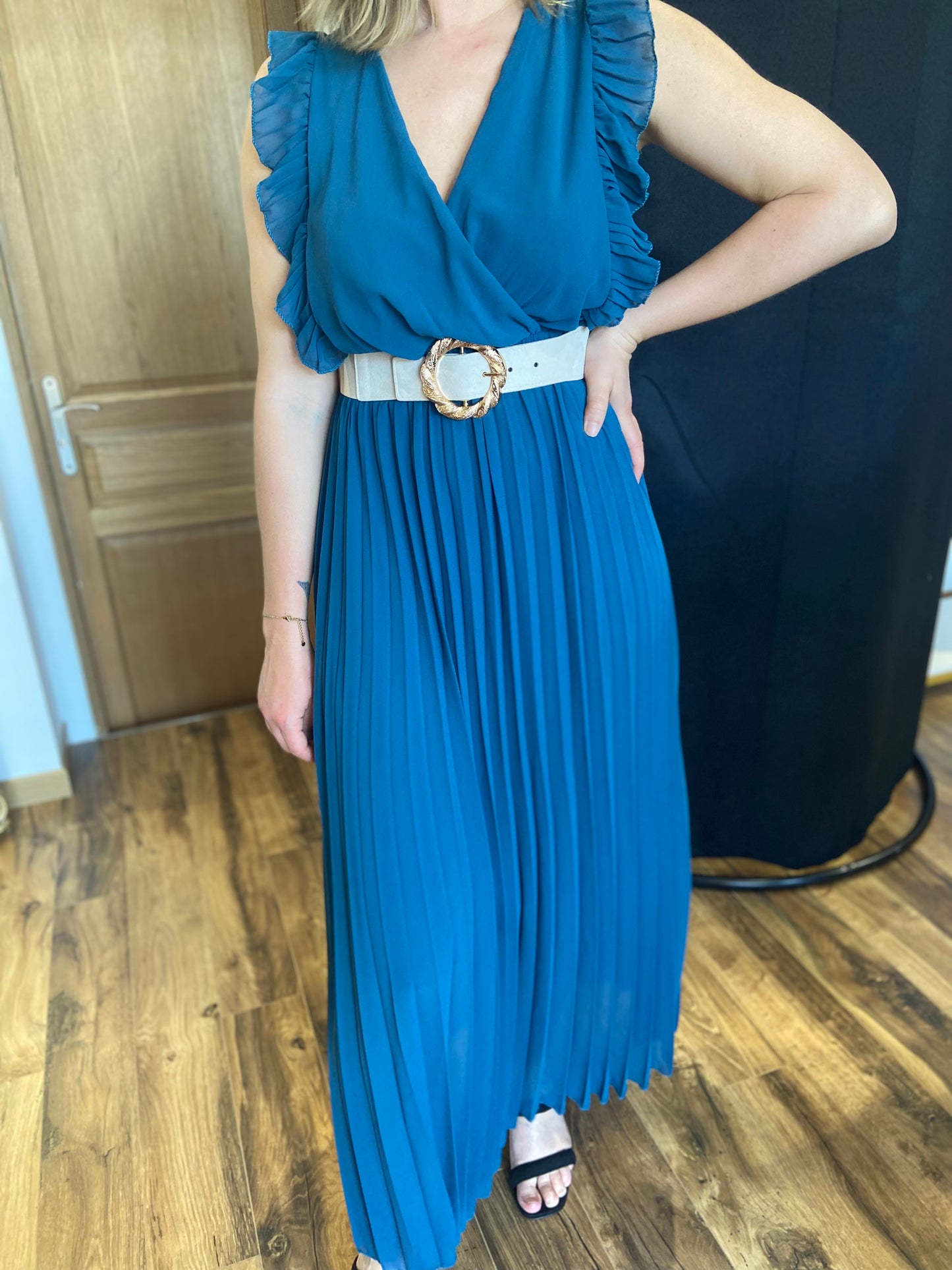 Robe longue Bérénice bleu canard