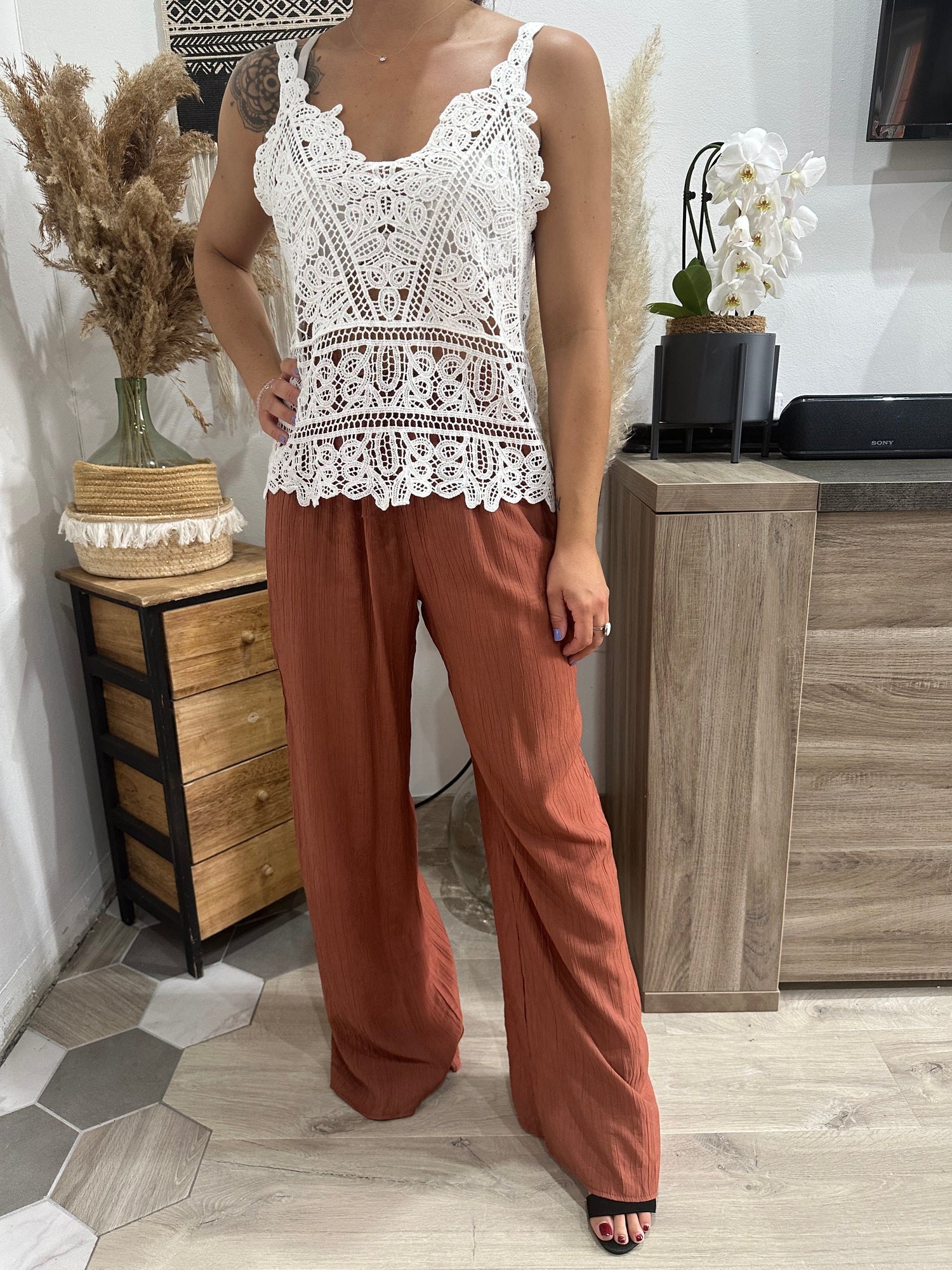 Top crochet blanc