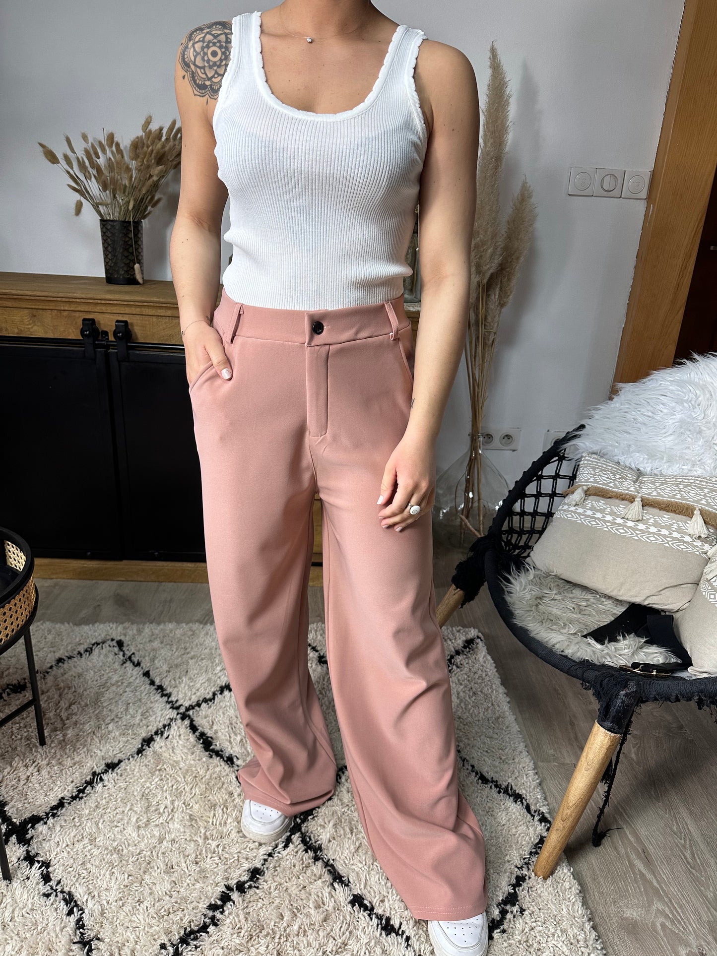 Pantalon droit Rose