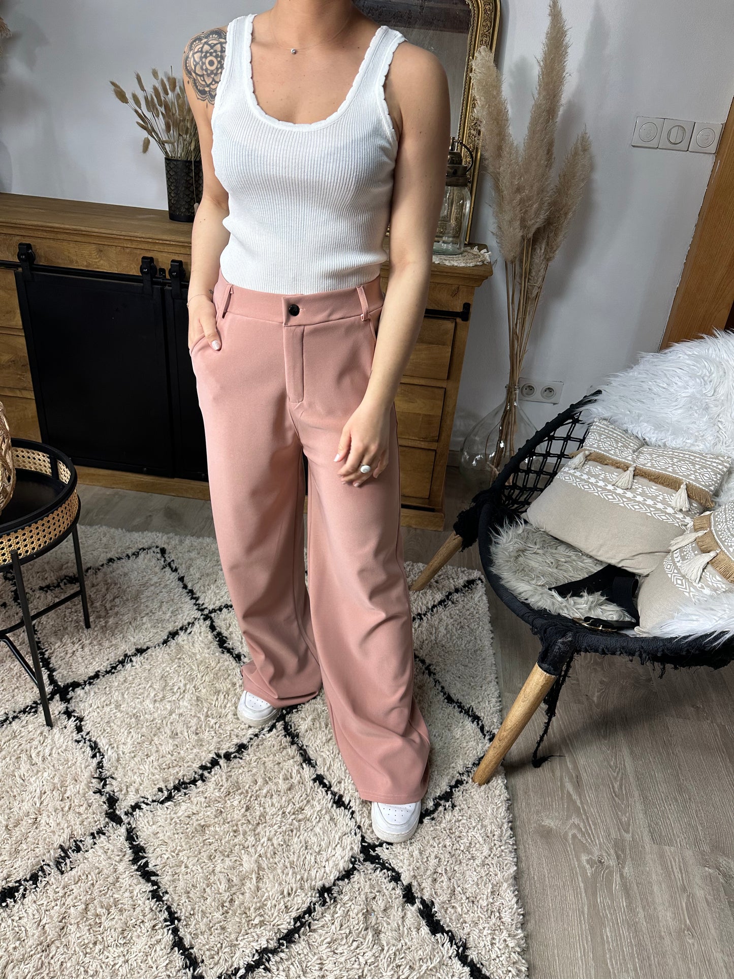 Pantalon droit Rose